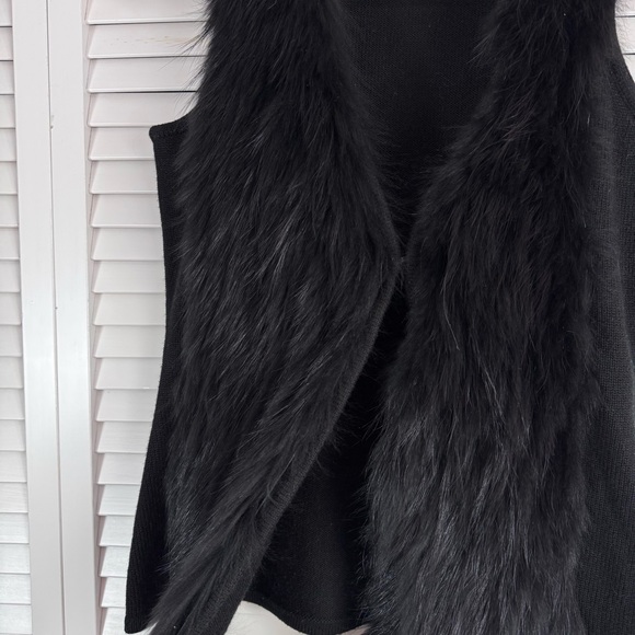 Alberto Makali Real Fox Fur Shawl Wool Blend Open Vest Black Size Medium - Picture 3 of 7